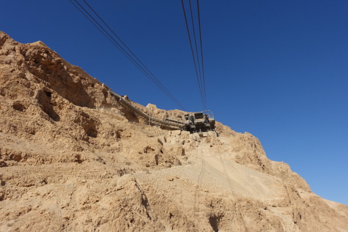 Heading up on the cable car to Masada