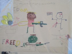 Drawings: some have messages of support and hope, some depict what some of these kids have seen and experienced.